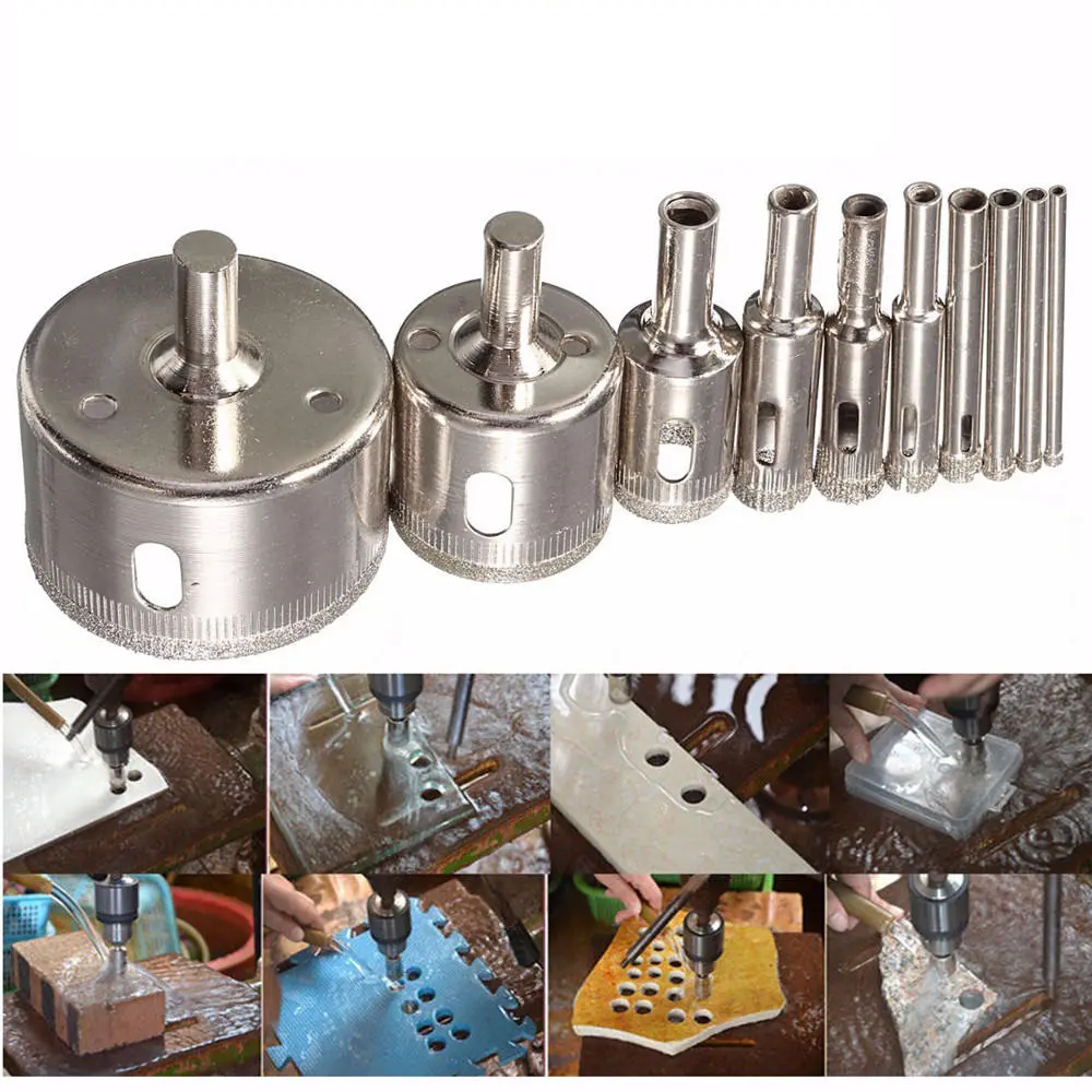10pcs 8-50mm Diamond Drill Bits Set for Glass Marble Granite Hole Saw Cutter - Image 2