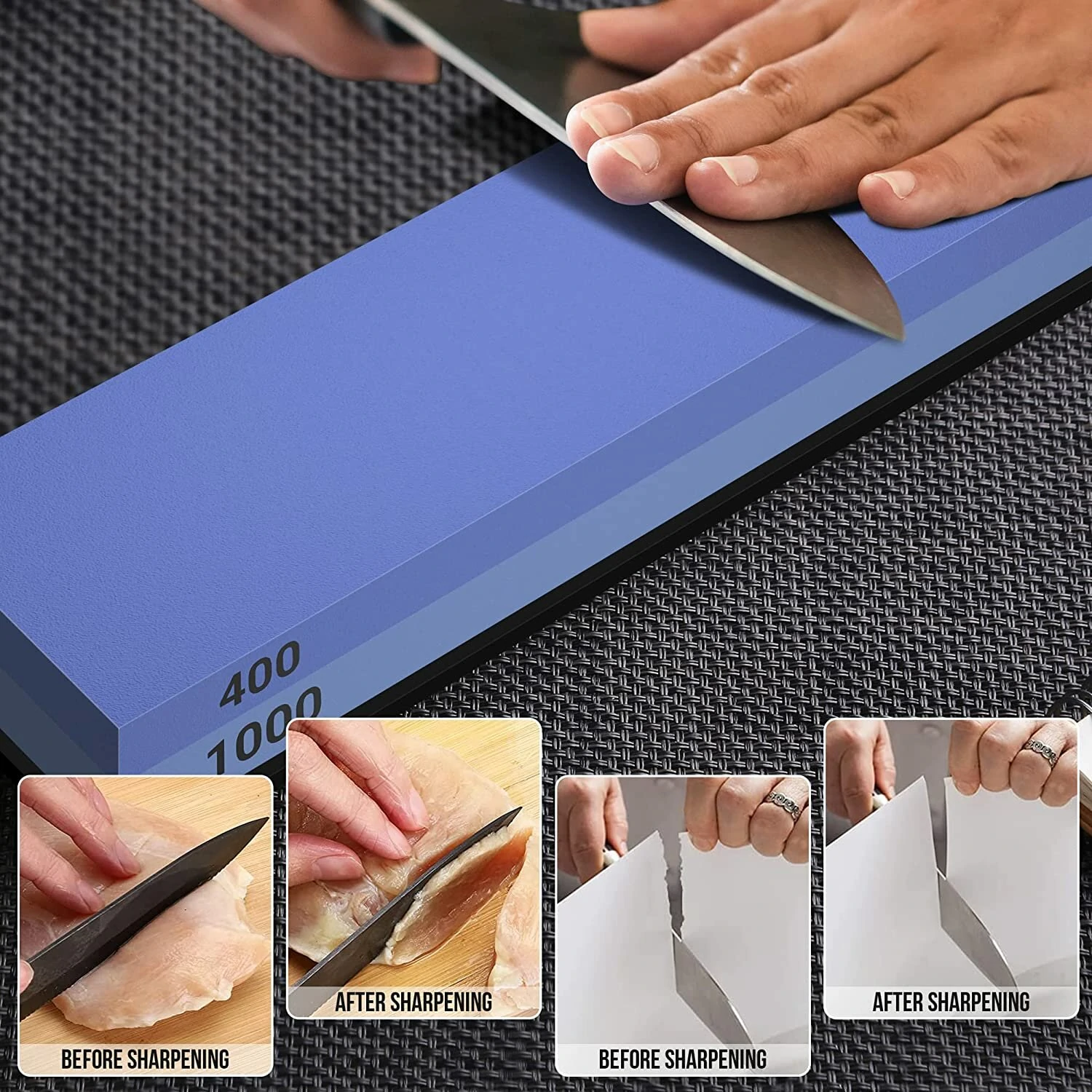 Sharpening Stone Set - 4 Side Grit 400/1000 3000/8000 - Whetstone with Non-Slip Base - Image 2