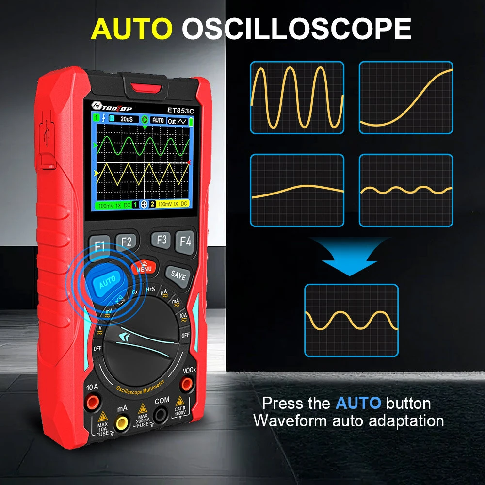 ET853C 3-in-1 Oscilloscope Multimeter Signal Generator | 70MHz 200Msps | Dual Channel Color Screen & Rechargeable Battery - Image 5