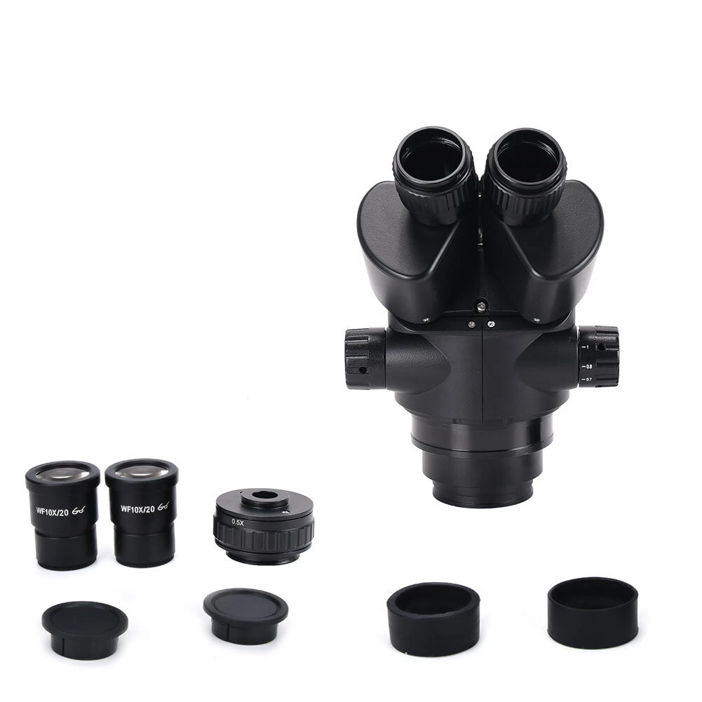 AmScope 7X-45X Trinocular Stereo Microscope Head | 0.5x & 2.0x Auxiliary Lenses - Image 5