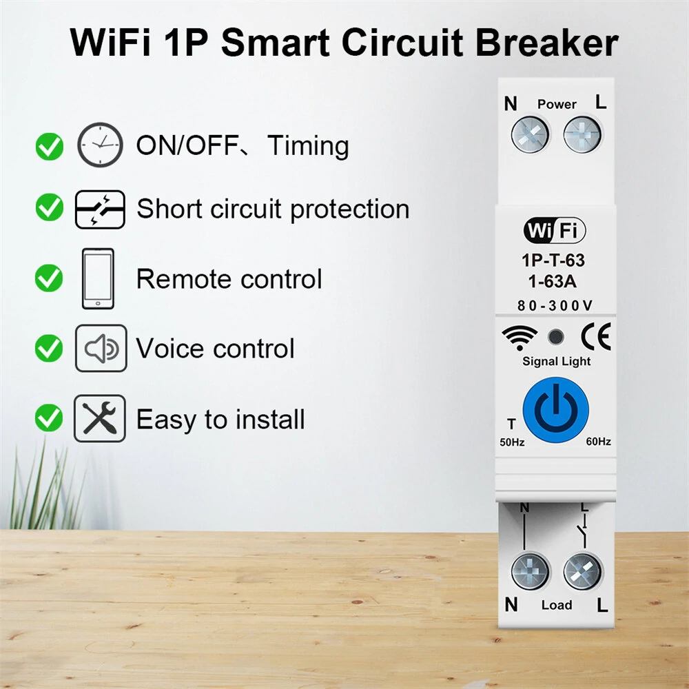 RMDZT-1PNL 63A Smart WiFi Circuit Breaker | Voice Control & Timing | Real-Time Power Tracking - Image 3