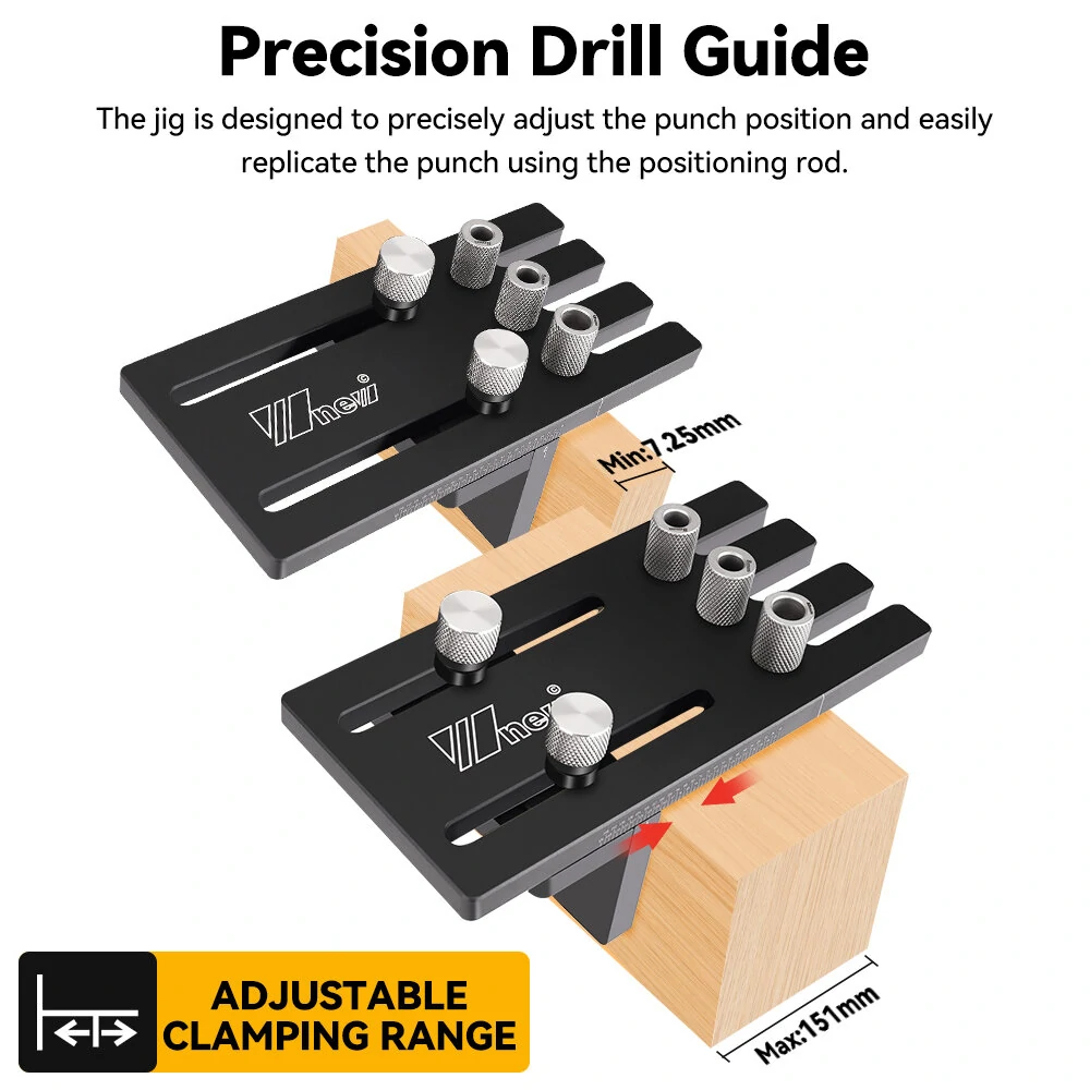 Wnew Doweling Jig Kit - Aluminum Alloy Drill Guide with 0.25mm Precision for Woodworking | Includes Drill Bits - Image 3