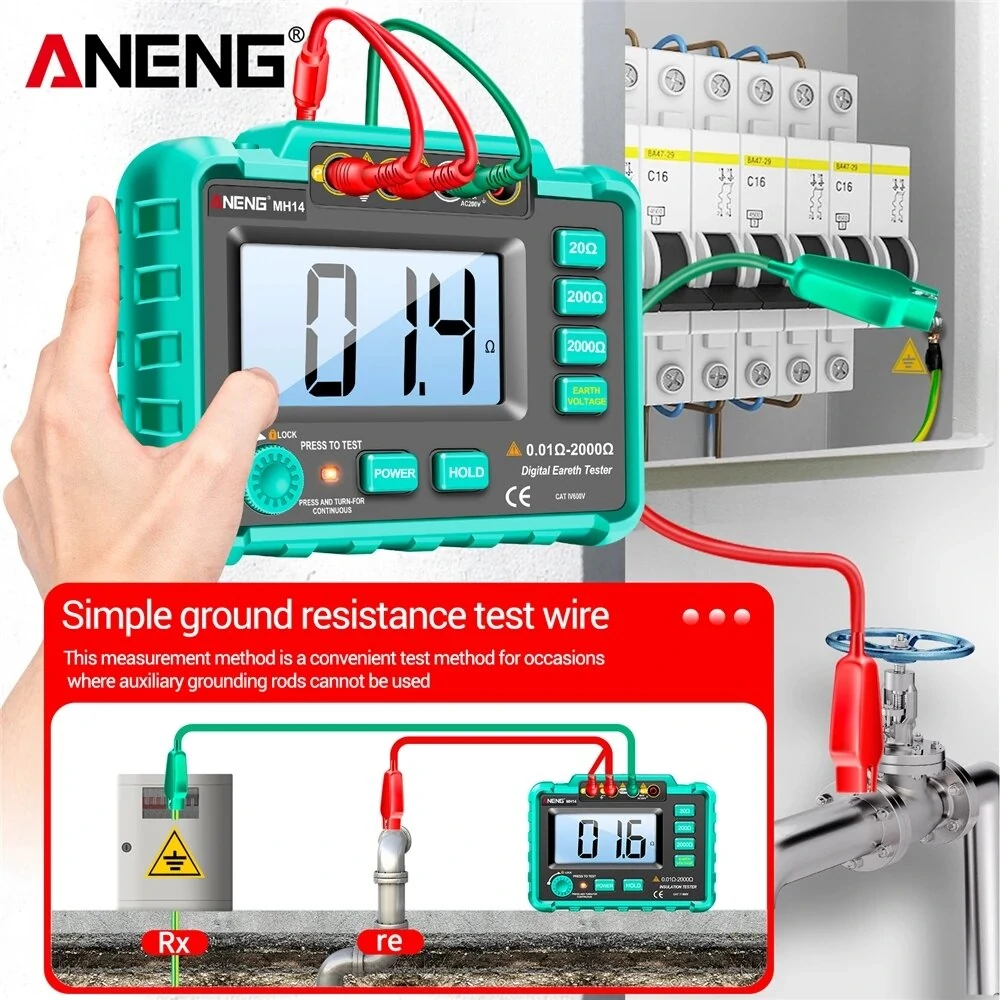 ANENG MH14 Megohmmeter - Green - 1999 Counts Ground Resistance Tester - Image 2