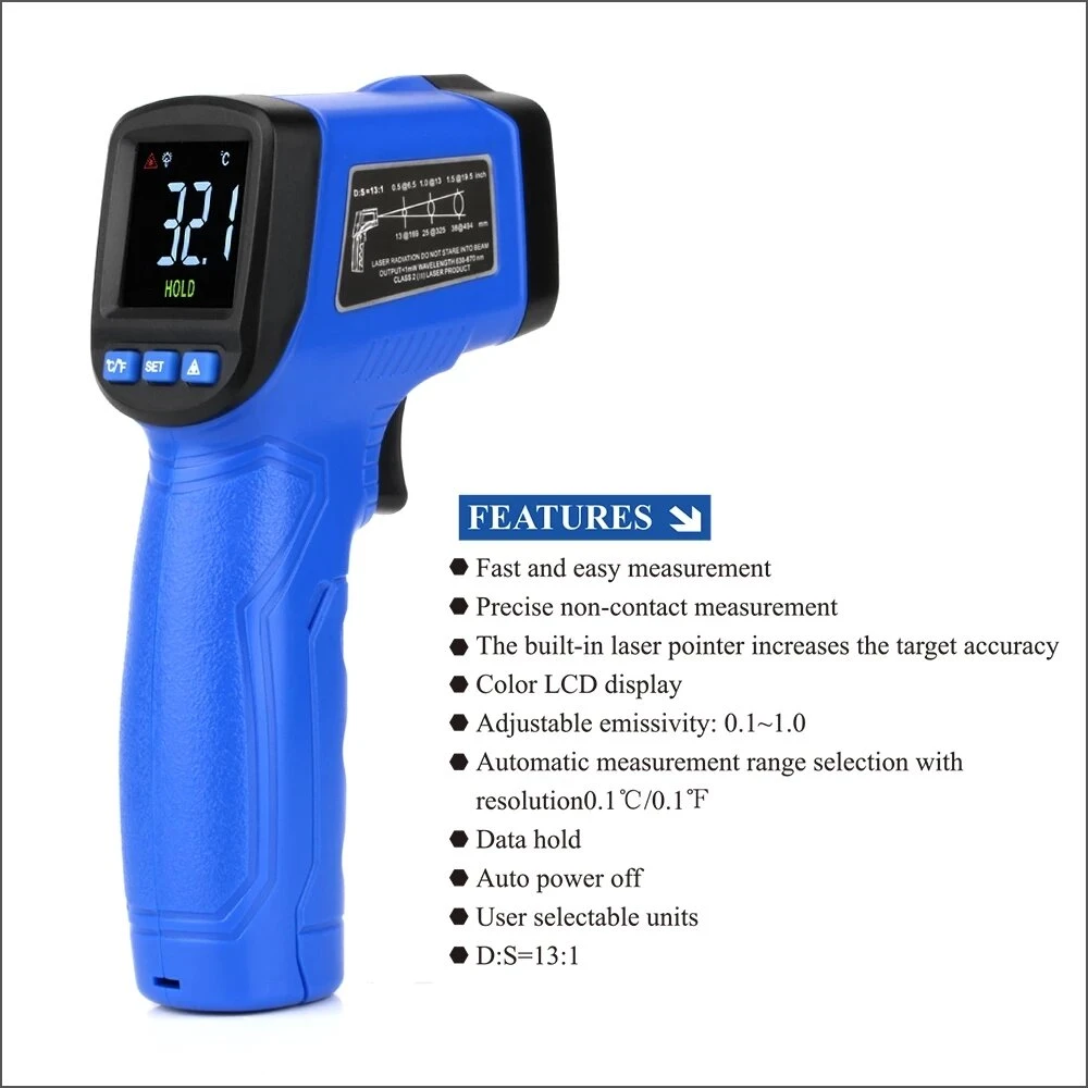 FLUS IR-88 Infrared Thermometer | -58°F to 716°F | Handheld Digital Laser Gun - Image 5