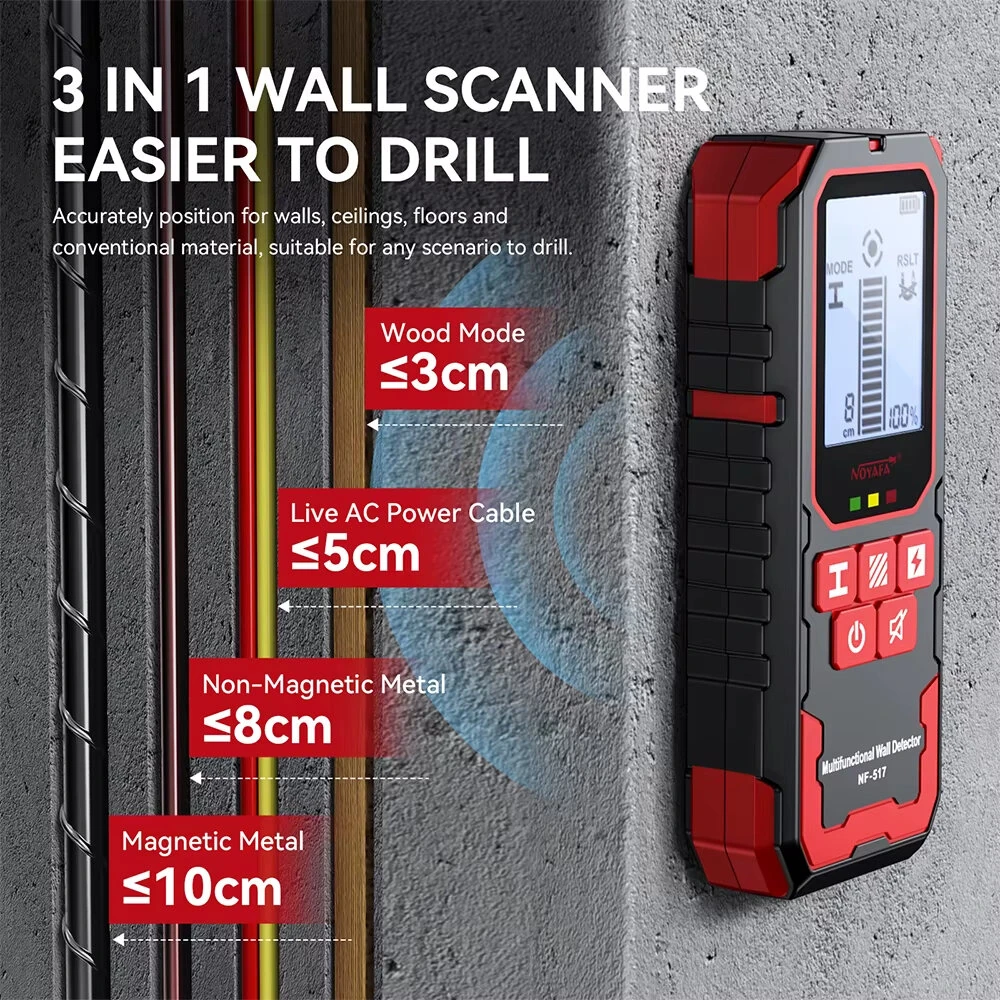 NOYAFA NF-517 Wall Detector - Laser Rangefinder & Digital Level | 2.4 Screen, Type-C Charging - Image 5