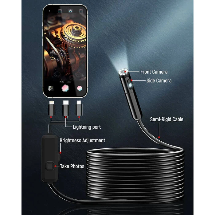 KAIWEETS KBM01 Endoscope Camera - 1920P HD, Dual Lens, 16.5ft Waterproof IP67, LED Lights - Image 3