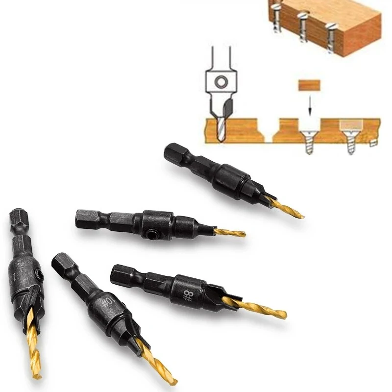 5pcs Countersink Drill Bit Set for Screw Sizes #5 #6 #8 #10 #12 | Pilot Holes - Image 3