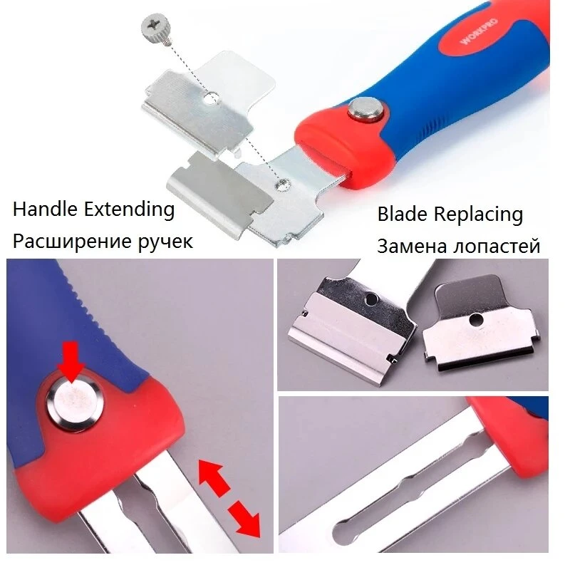 WORKPRO Retractable Window Scraper - 4 Position Grip Handle & Glass Cutter - Image 4