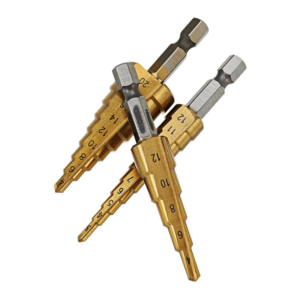 Drillpro 3Pcs HSS Titanium Step Drill Bit Set | 1/4 Inch Hex | 3-12mm & 4-20mm - Image 2