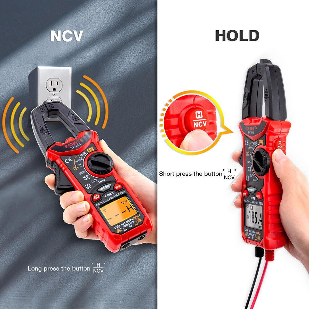KAIWEETS HT206D Digital Clamp Meter - True RMS 6000 Counts AC/DC Voltage Tester - Image 3