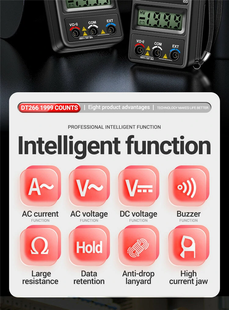 ANENG DT266 Digital Clamp Meter | 1000A AC Current Tester, Voltage & Resistance - Image 2