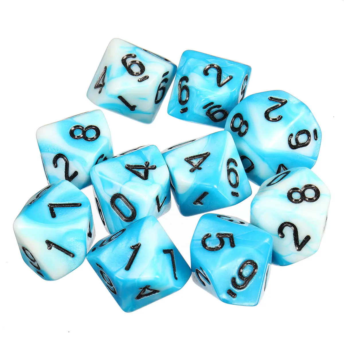 10-Sided Dice Set - 10pcs Polyhedral D10 Dice for RPG Games with Bag - Image 2