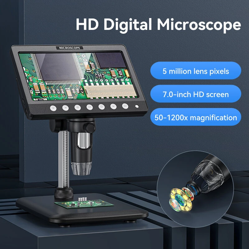 Digital Microscope 50-1200X Magnification | 7-Inch 1080P Screen | 5MP Camera & 8 LED Lights - Image 2