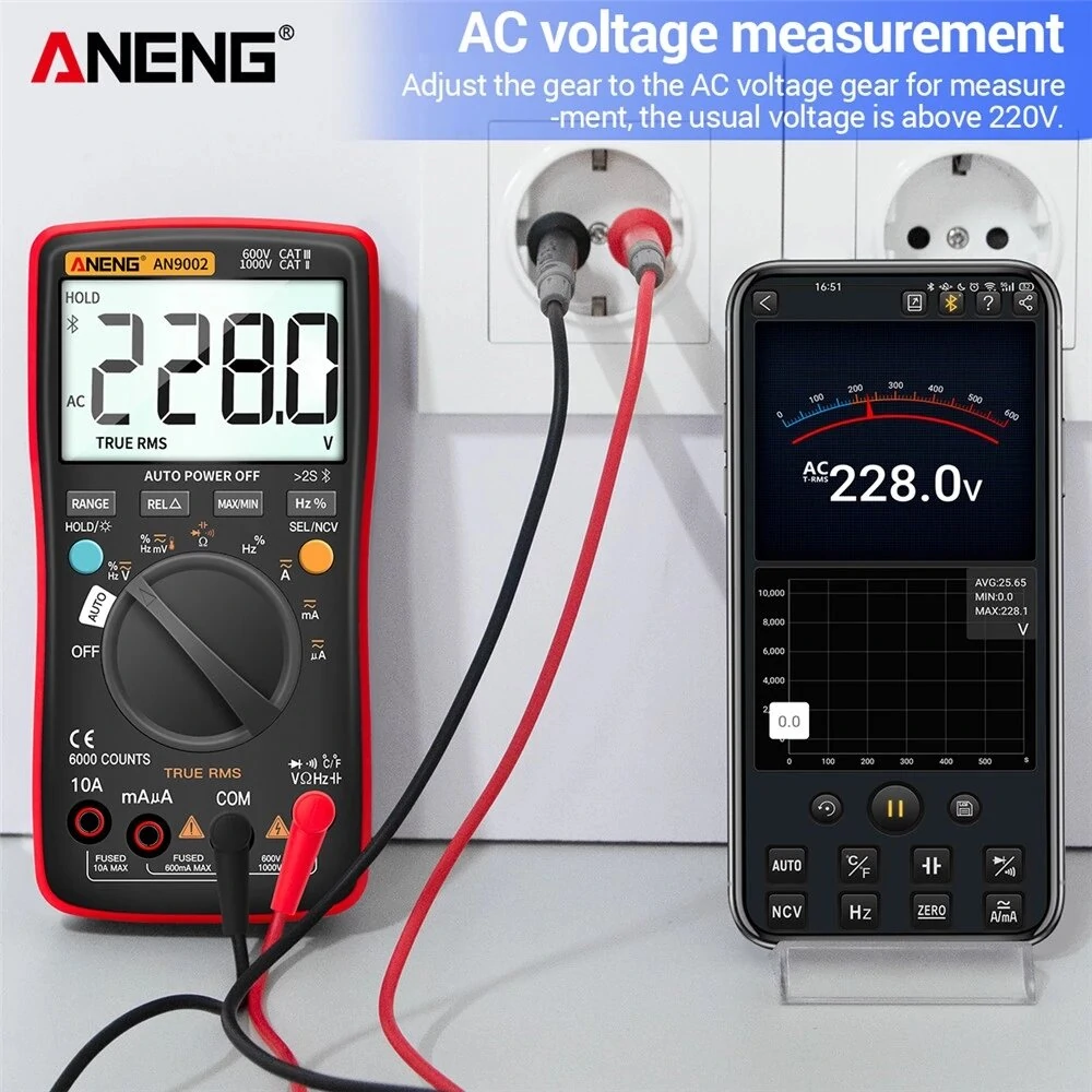 ANENG AN9002 Bluetooth Multimeter | 6000 Count True RMS Auto-Range Tester - Image 2