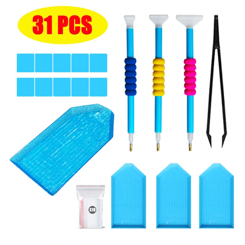 Blue Drill Pen Diamond Painting Tool Set - 79PCS with LED Light Board & 32 Grid Bead Box - Image 3