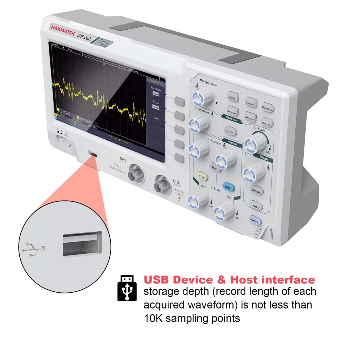 HANMATEK DOS1102 Digital Oscilloscope - 110MHz, 500MS/s, 7 Display, Dual Channel - Image 5