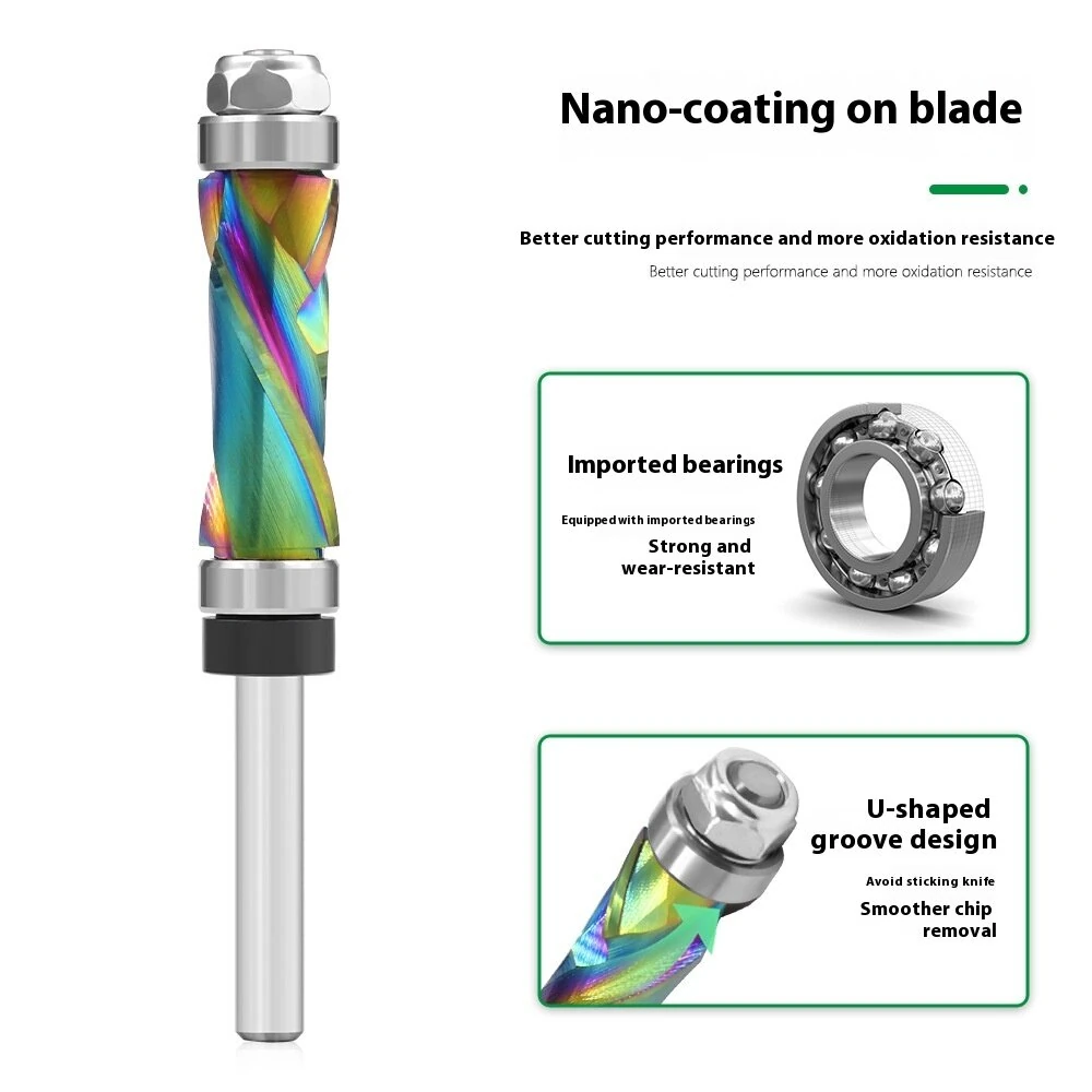LAVIE 1/4 Inch Shank Spiral Flush Trim Router Bit | Top & Bottom Bearing for Wood MDF - Image 3