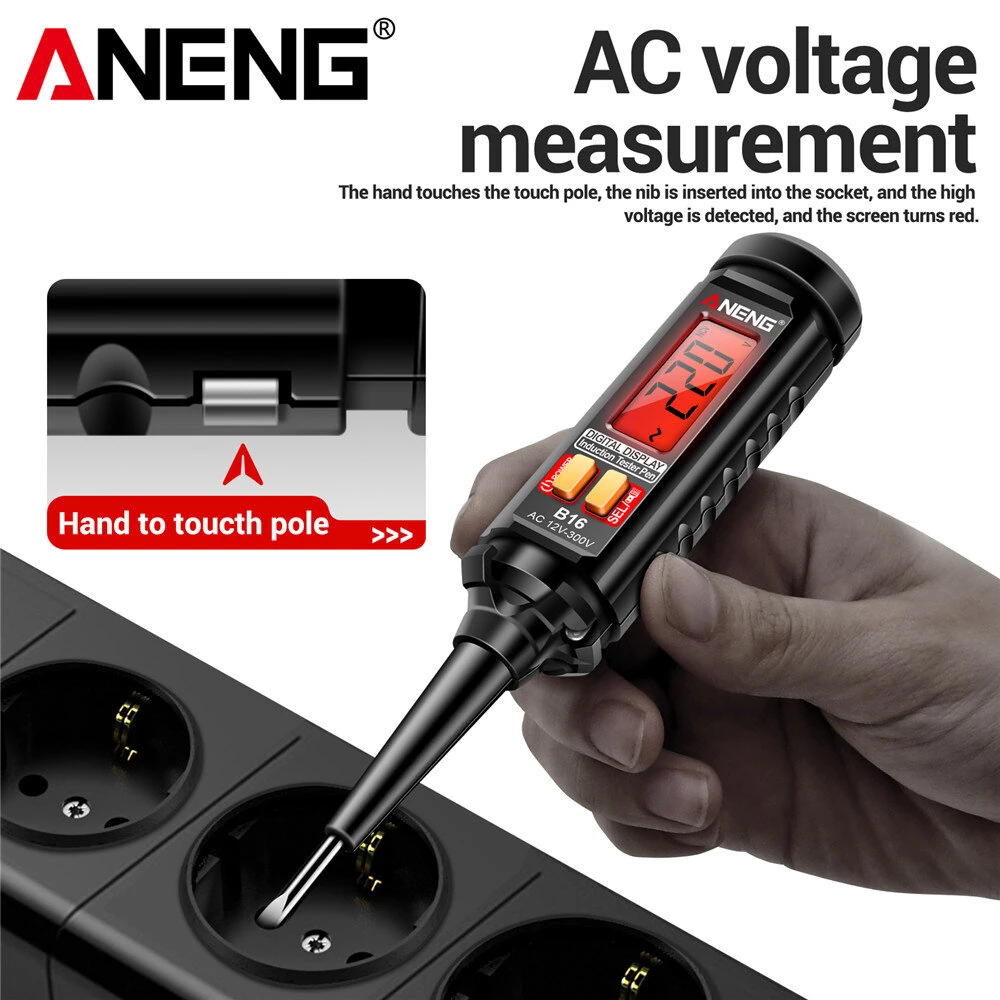 ANENG B16 Digital Voltage Tester Pen | 12V-300V NCV Detection | LCD Display & Sound/Light Alarm - Image 5