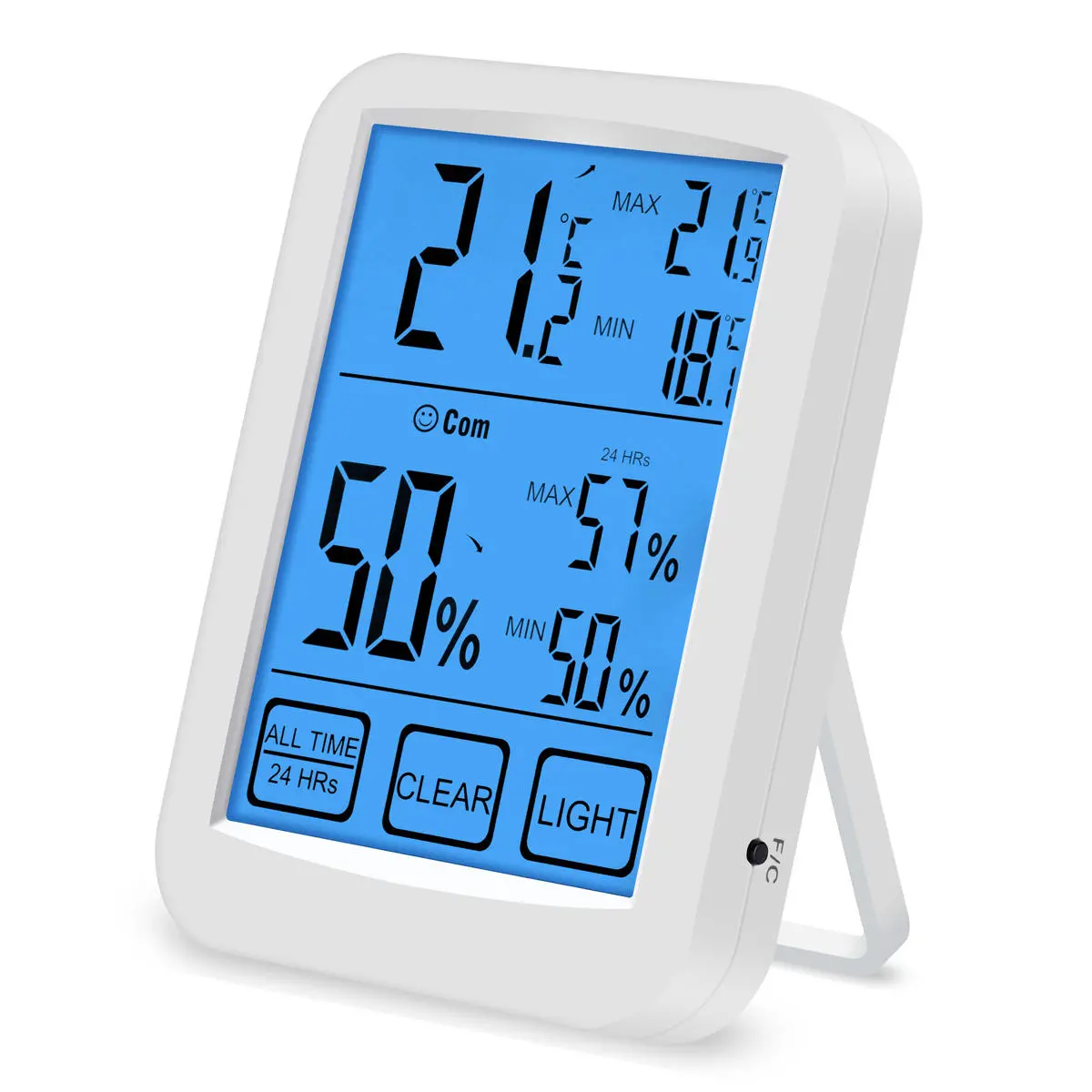 LCD Digital Touch Screen Indoor Thermometer Hygrometer Temp Humidity Meter Light - Image 2