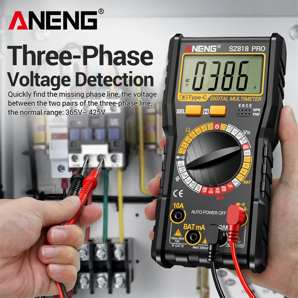 ANENG SZ818PRO Digital Multimeter - True RMS 1000V 10A | Type-C Rechargeable NCV Tester - Image 3