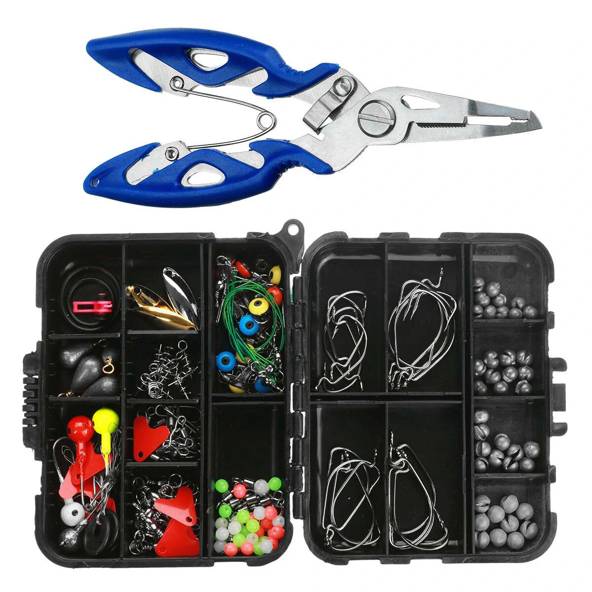 188Pcs Fishing Accessories Kit with Tackle Box, Pliers, Hooks & Swivels - Image 2