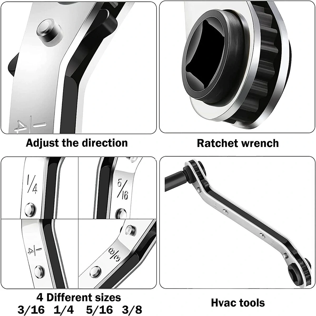 HVAC Service Wrench Tool - 3/16 to 3/8 Valve Ratchet Wrench with 2 Bit Adapter Kit - Image 4
