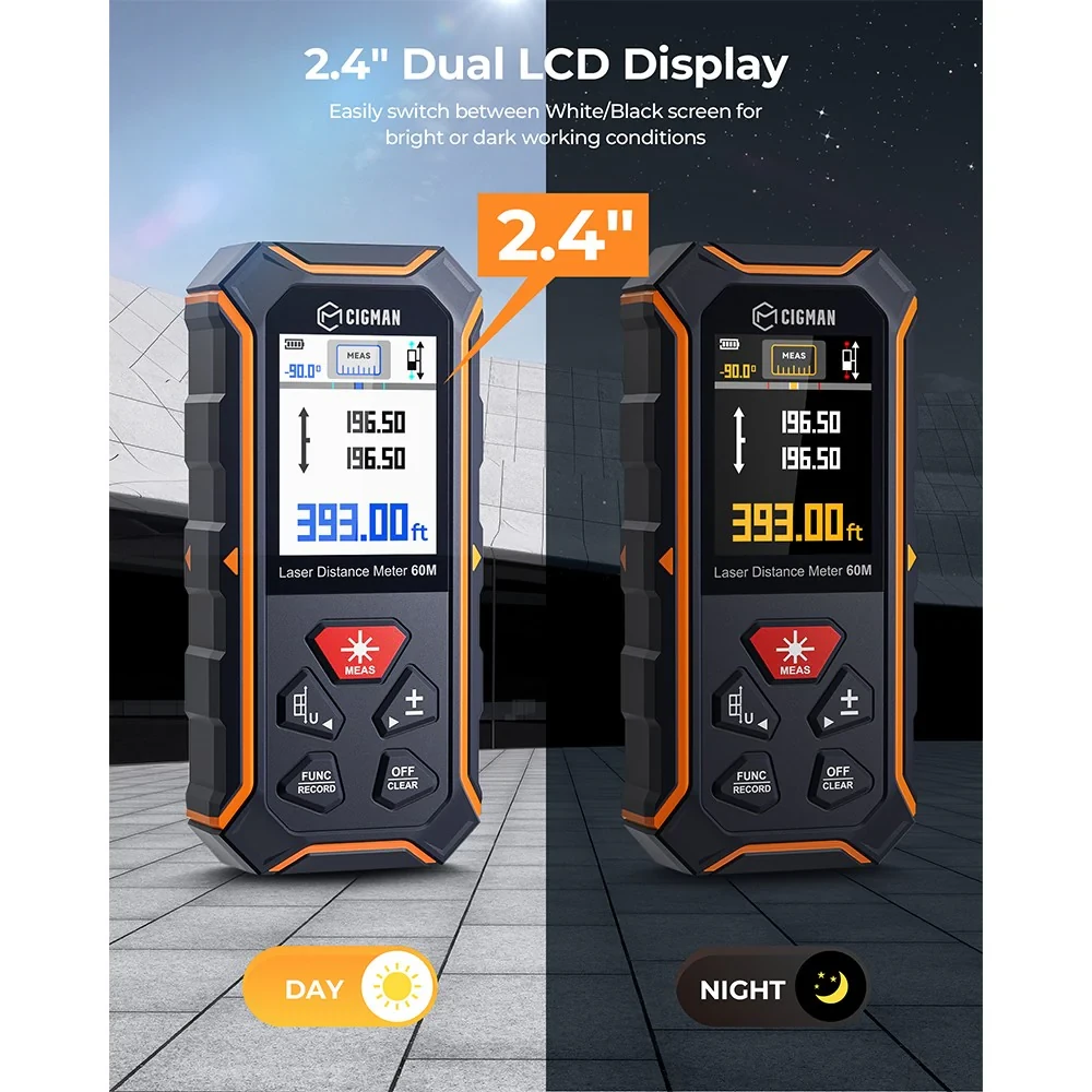 CIGMAN CD-60R Laser Distance Meter 393ft - Rechargeable Type-C & IP54 Waterproof - Image 4