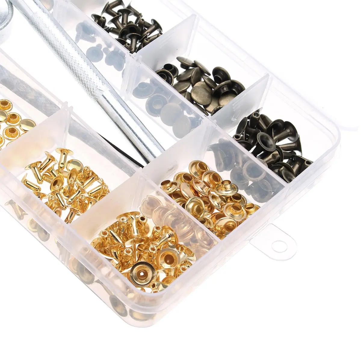 Silver Gold Single Cap Rivet Set - 180pcs Tubular Studs & Fixing Tool Kit For Leather - Image 5