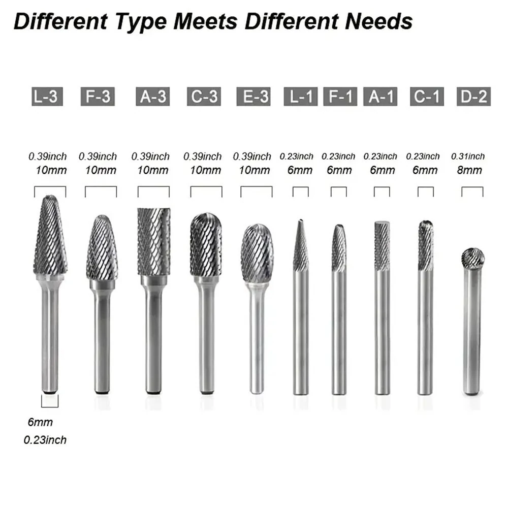 Carbide Burr Set - 10PCS 6mm Shank Double Cut Rotary Rasp Files | Tungsten Steel - Image 3