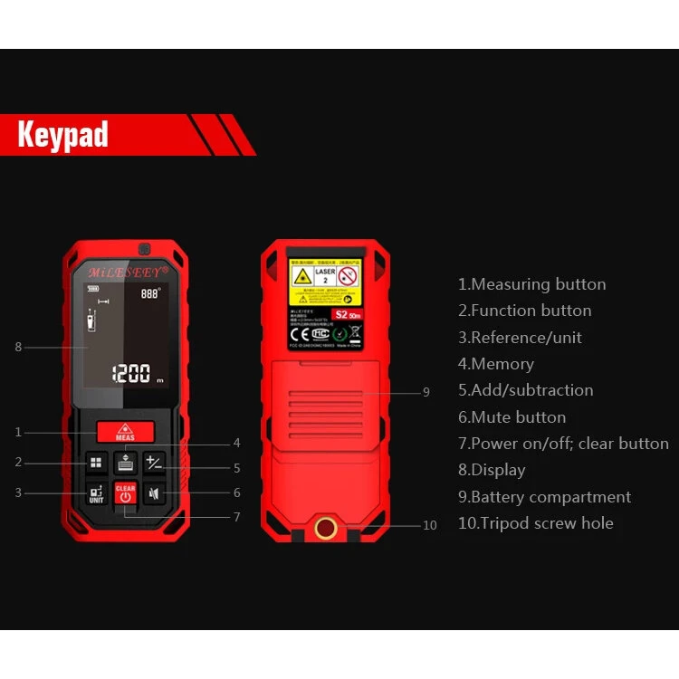 Mileseey S2 Laser Rangefinder - 50M to 120M Range | Rechargeable & Angle Measure - Image 5