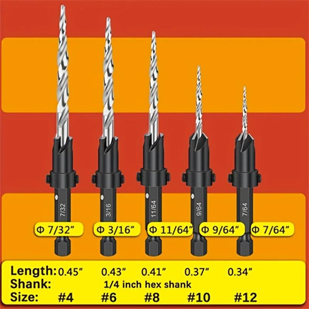 5PCS HSS Countersink Bit Set - Woodworking Conical Countersink with Hex Wrench - Image 5
