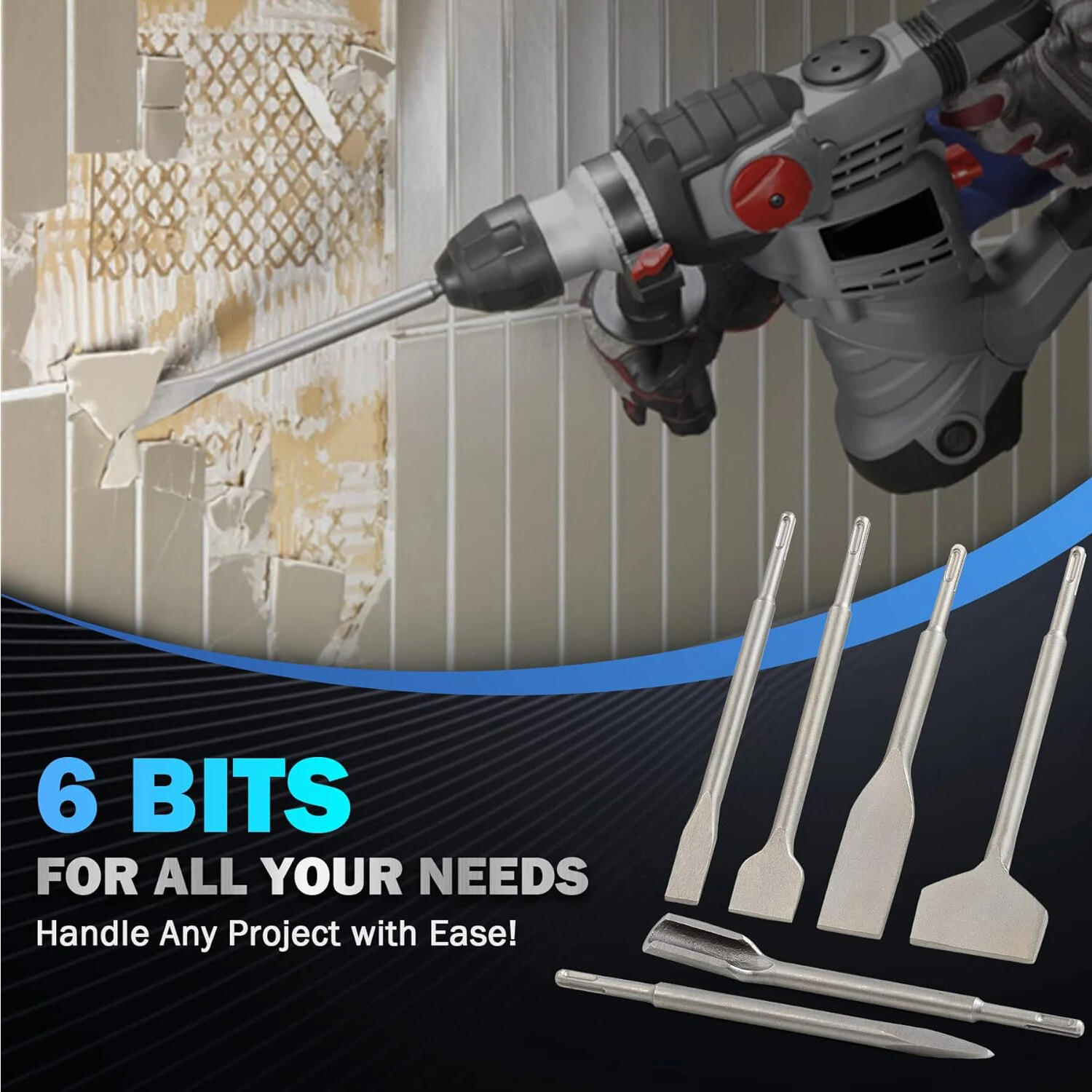 6PCS SDS Plus Chisel Set - 40Cr Steel for Concrete, Tile & Masonry - Image 2
