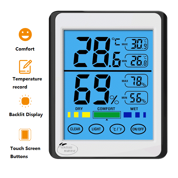 CH-914 Digital Thermometer Hygrometer - Touch Screen Display - Indoor Temperature Humidity Meter - Image 5