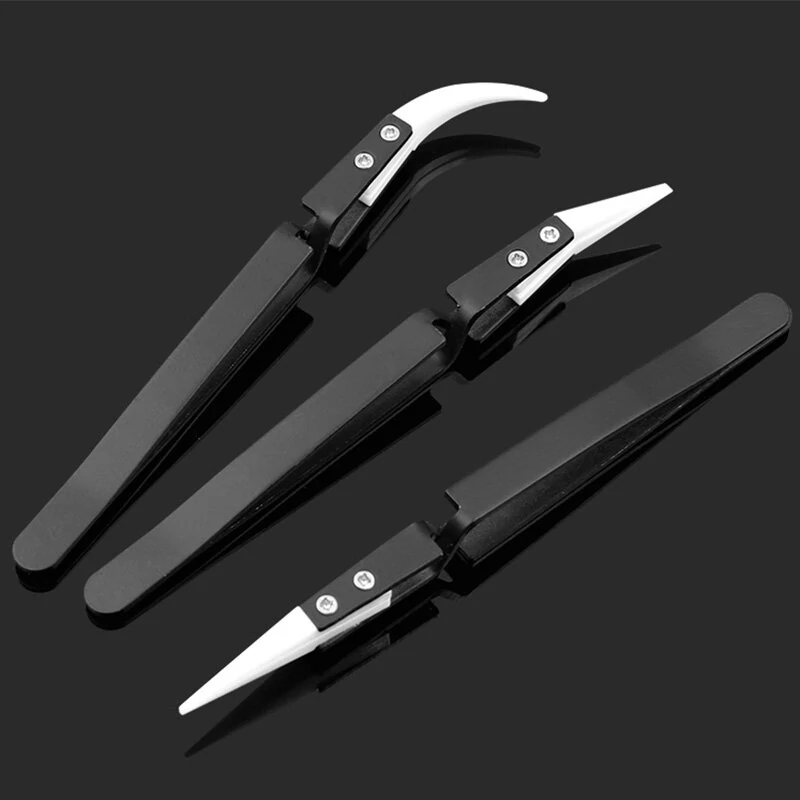 3PCS Anti-Static Ceramic Tweezers - Reverse & Straight Tips - ESD Safe for Electronics - Image 3