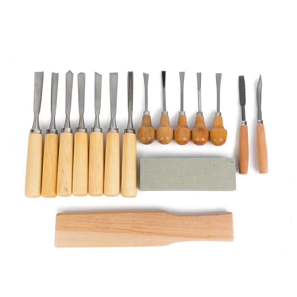 16 Pc Wood Carving Tools Set - Chromium Vanadium Steel Chisels with Sharpening Stone - Image 2