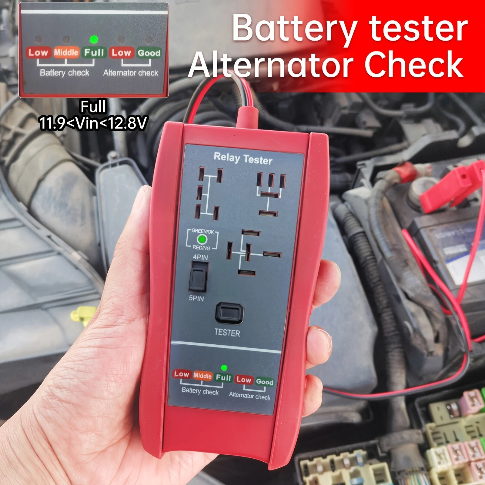 Universal 12V 2in1 Car Relay Tester & Battery Checker with LED Indicator Light - Image 5