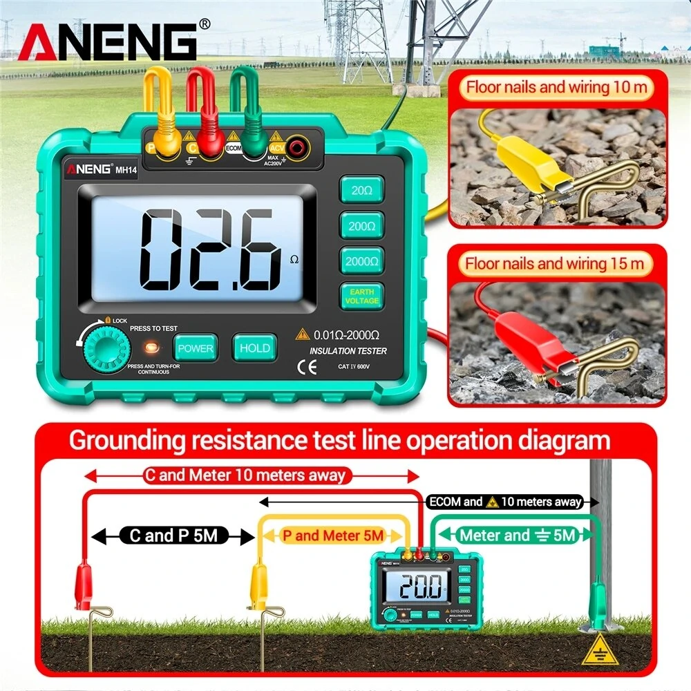 ANENG MH14 Megohmmeter - Green - 1999 Counts Ground Resistance Tester - Image 3