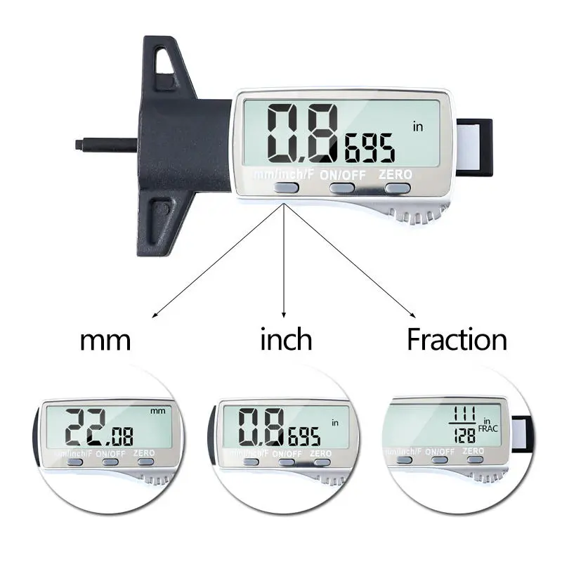 Digital Tread Depth Gauge - 0-25.4mm/0.01mm Precision | Big LCD Display | Metric/Inch/Fraction - Image 3