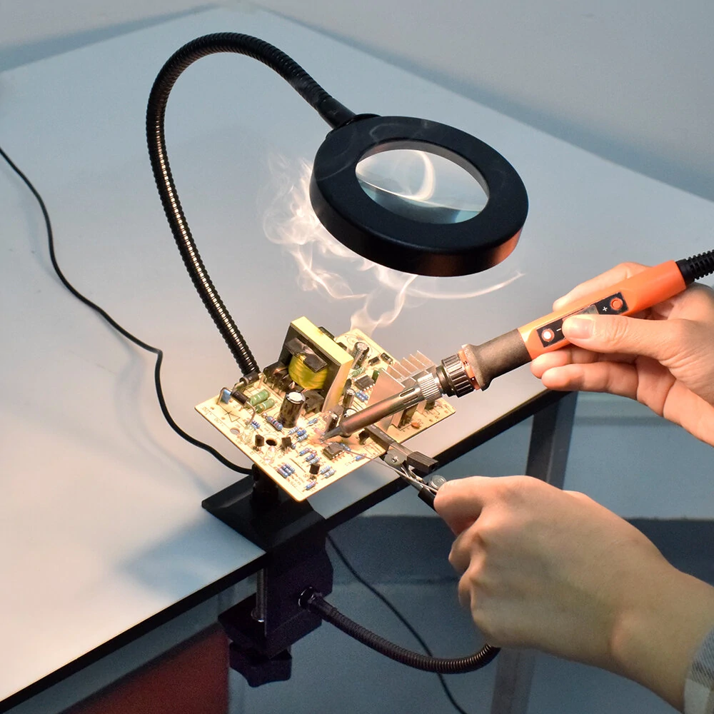 LED Soldering Helping Hand - 3X Magnifier with 2 Flexible Arms & USB Light | Table Clamp Station - Image 2