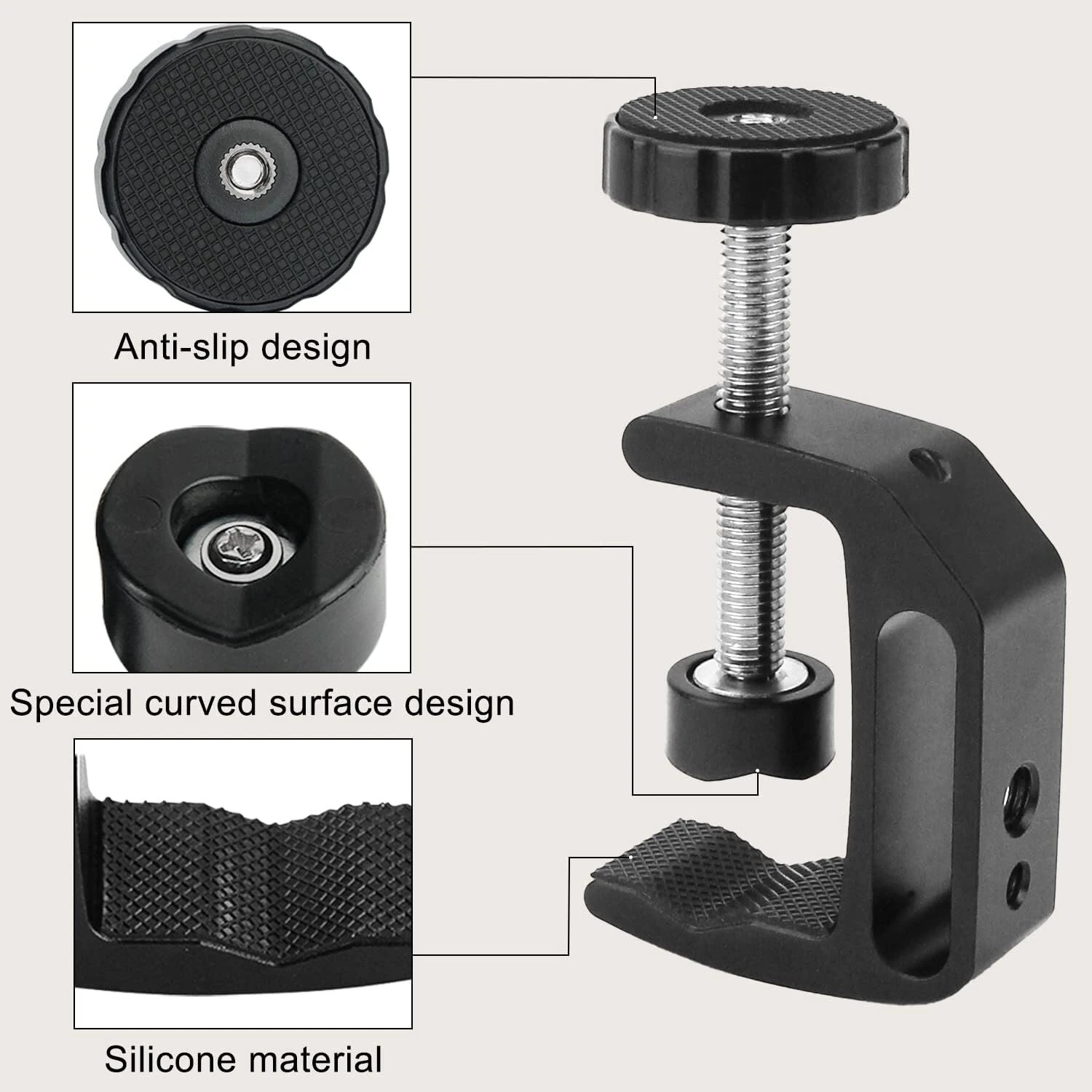 Universal C Clamp - Adjustable Aluminum Alloy Desk Mount | 1/4 & 3/8 Thread Holes for Monitor & Camera - Image 4