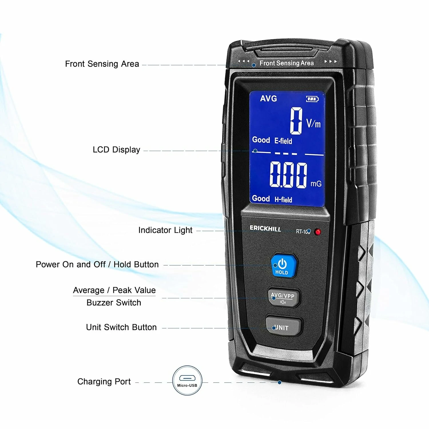 ERICKHILL Digital EMF Meter | LCD Display with Sound & Light Alarm | Home & Office Tester - Image 3