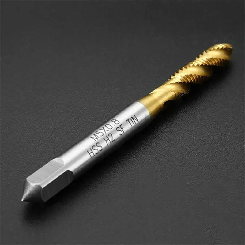Drillpro M5x0.8 HSS Titanium Coated Spiral Fluted Screw Tap - 10pc Set - Image 2