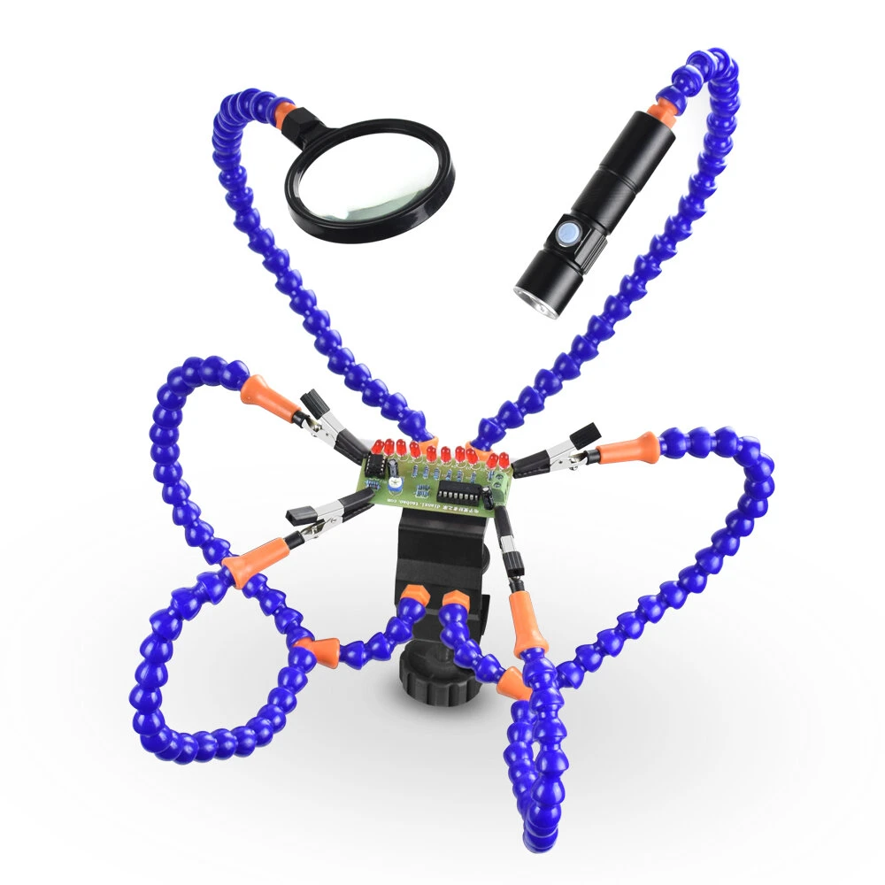 NEWACALOX Soldering Third Hand with Magnifier & Fan | USB Rechargeable Flashlight - Image 4