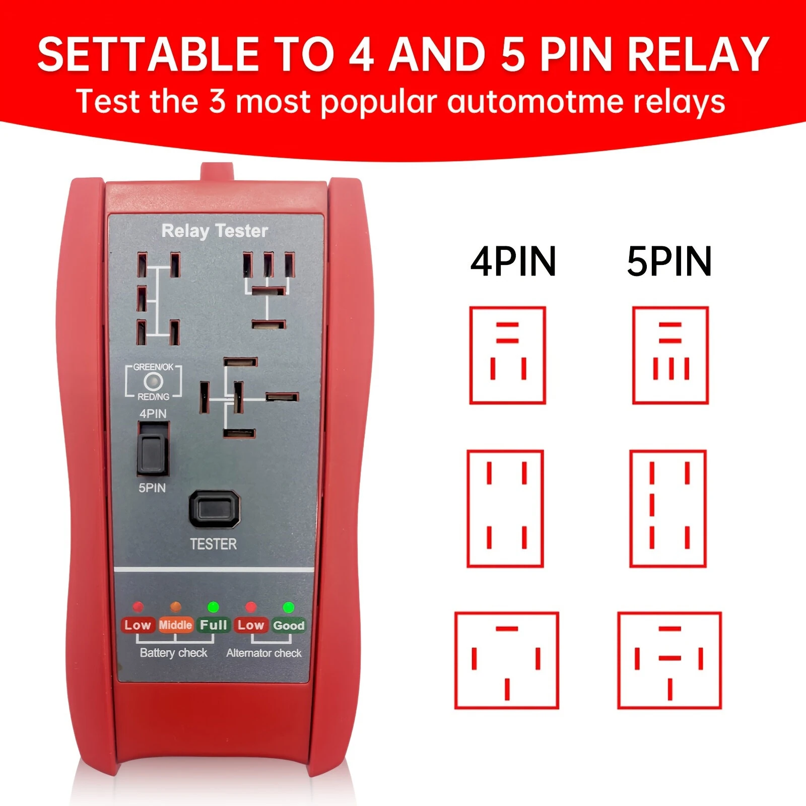 Universal 12V 2in1 Car Relay Tester & Battery Checker with LED Indicator Light - Image 2
