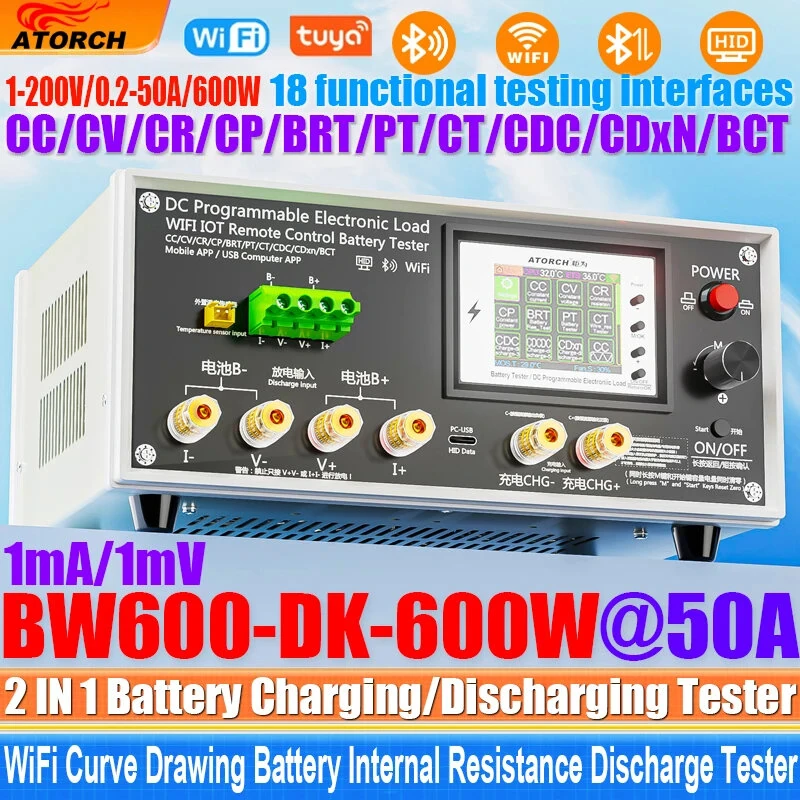 ATORCH BW-600W-DK Electronic Load Tester | 600W Programmable Discharge Tool | WiFi Bluetooth Battery Capacity Monitor - Image 2