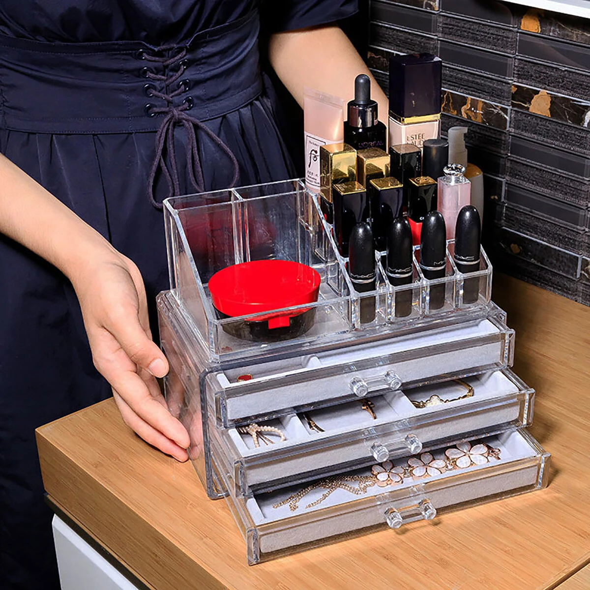 Acrylic Jewelry & Cosmetics Storage Box - Transparent Drawer Organizer - Image 3