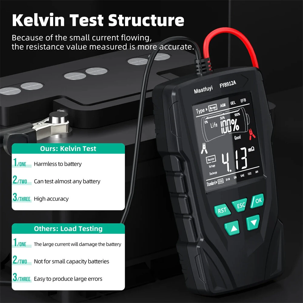FY8912A Car Battery Tester - 12V/24V 8V-36V for Lead-Acid AGM GEL EFB - Image 5