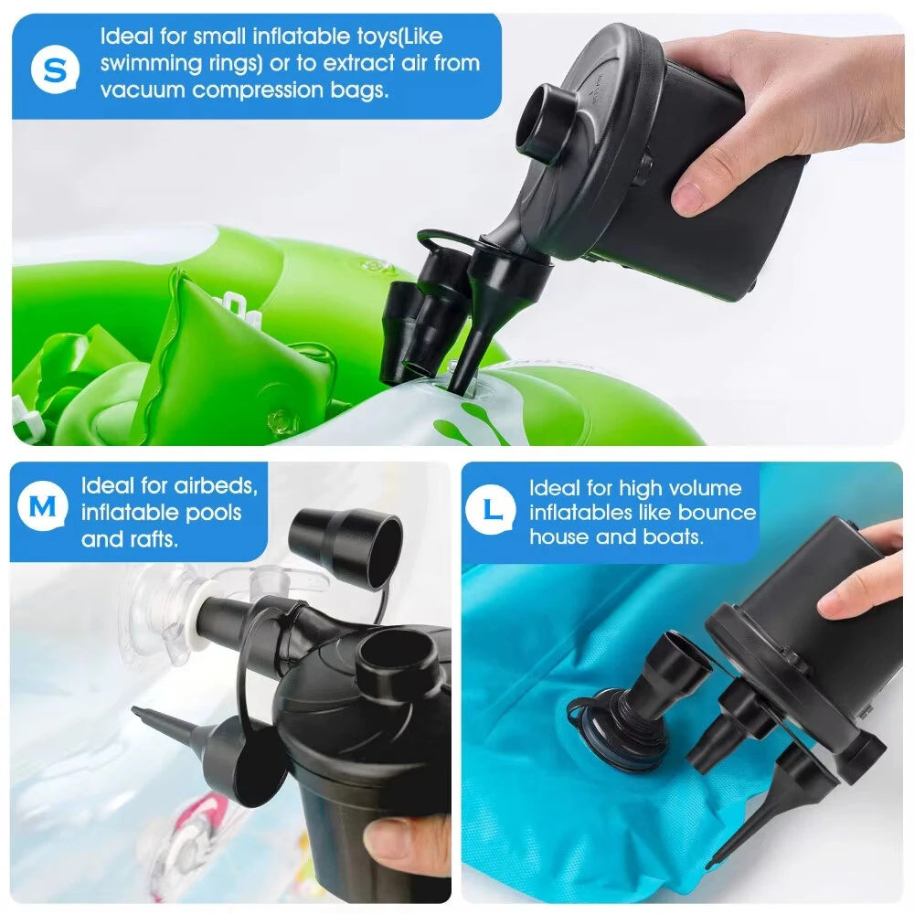 USB Rechargeable Electric Air Pump - 2000mAh Battery & 3 Nozzles for Mattress, Pool Floats, Bags - Image 4