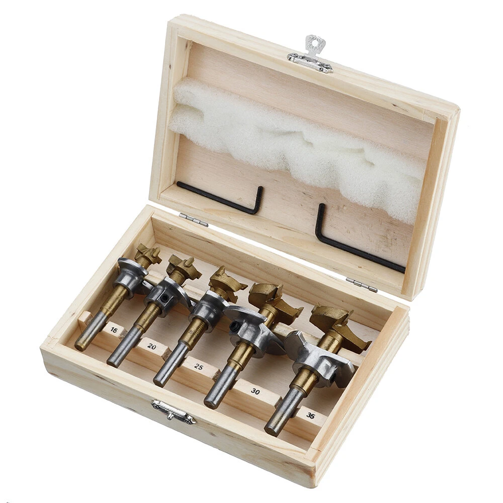 Drillpro 5PCS Forstner Bit Set - 15-35mm Titanium Coating - Wood Hinge Hole Opener - Image 3