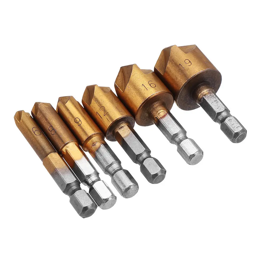 Drillpro 6-19mm Titanium Chamfer Cutter | 5 Flute 82° Countersink Drill Bit Set - Image 3